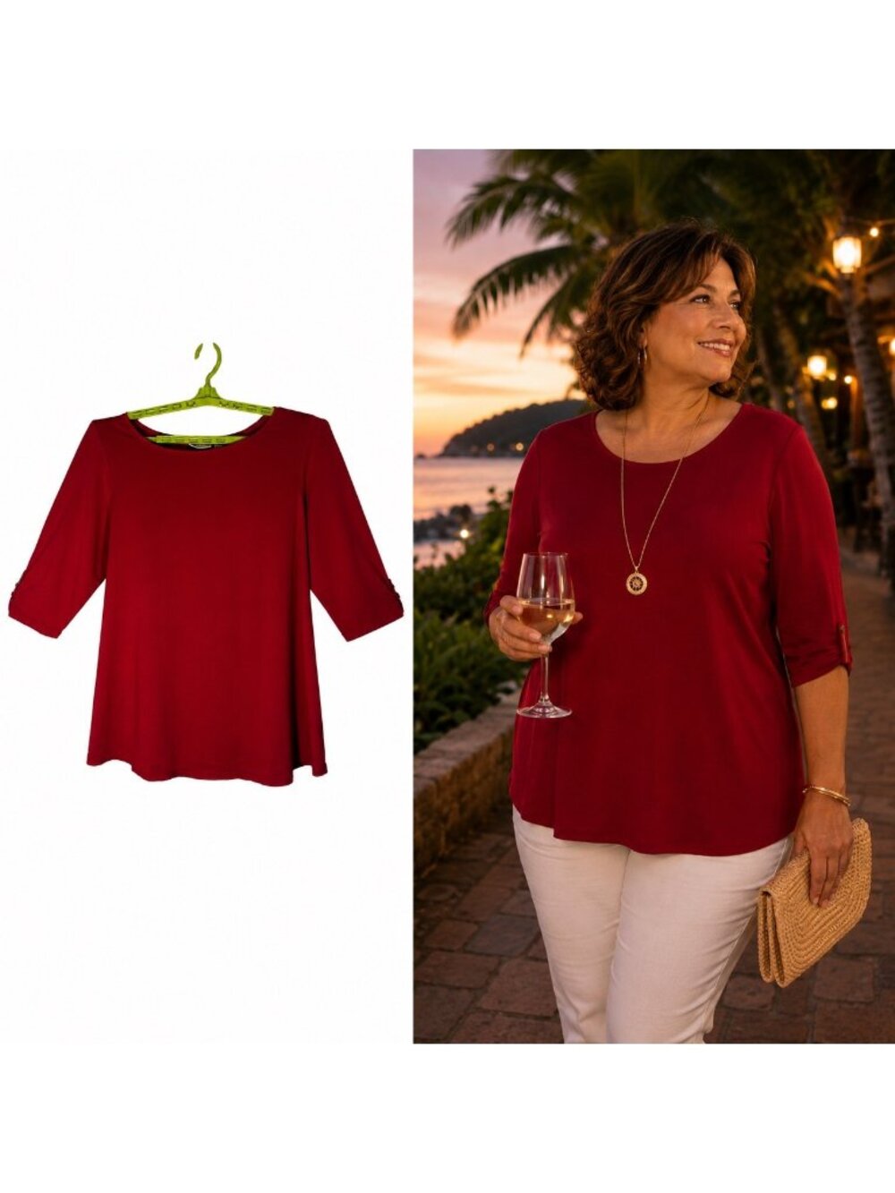 Susan Graver Women's Liquid Knit Hot Pink 3/4 Sleeve w/Button Detail 2X Travel - Picture 1 of 11